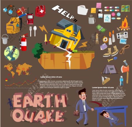 卡通地震预防信息图矢量素材
