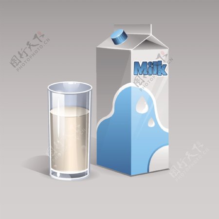 盒装牛奶和牛奶杯矢量素材