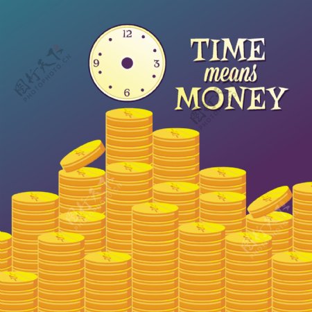 硬币和时钟的货币插图