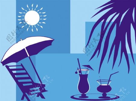 棕榈树和阳伞沙滩上series1暑假