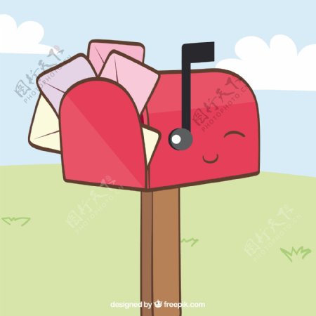 漂亮的红色邮箱背景和信封