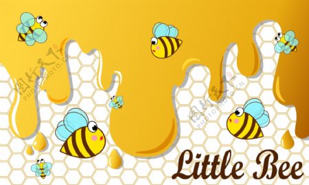小蜜蜂和蜂蜜背景矢量素材下载