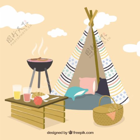 野餐和烧烤用帐篷背景
