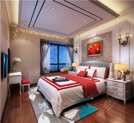 欧式简约卧室大床设计图