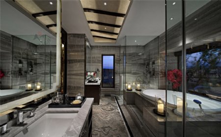 时尚卫生间洗手台浴缸背景墙设计图