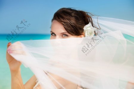 牵着婚纱的美丽新娘图片