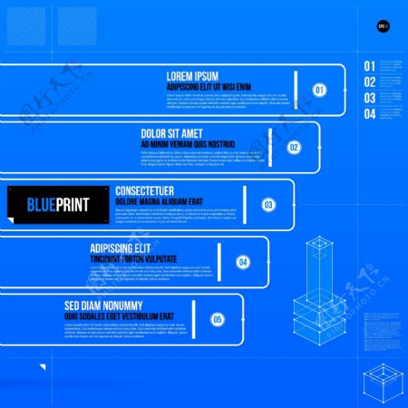蓝色图表步骤模板