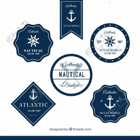 6款深蓝色创意航海徽章矢量素材