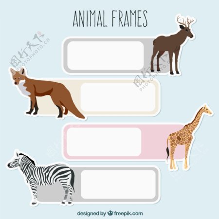 4款创意野生动物空白框架矢量素材