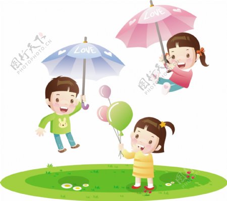 卡通雨伞儿童气球素材