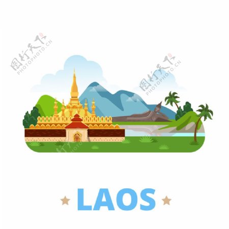老挝建筑漫画图片