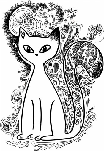 手绘白色猫咪花纹背景矢量素材