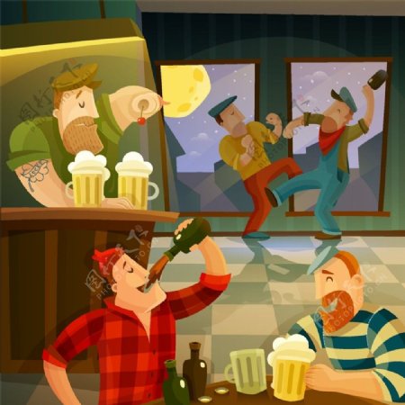 喝啤酒的卡通男人图片