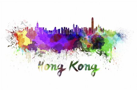 水彩香港插画