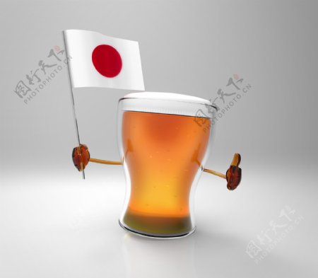 拿着日本国旗的啤酒图片
