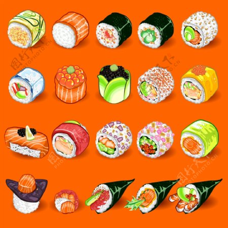 五颜六色的寿司插画
