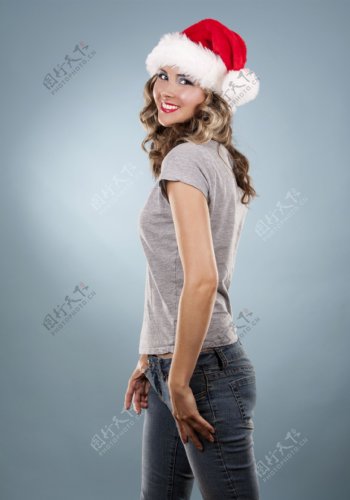 戴圣诞帽的女人图片