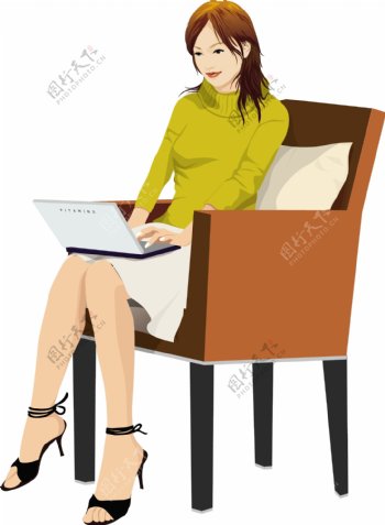 她坐在笔记本电脑的载体的女孩