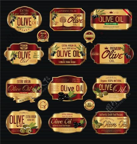 红色质量橄榄油标签图片