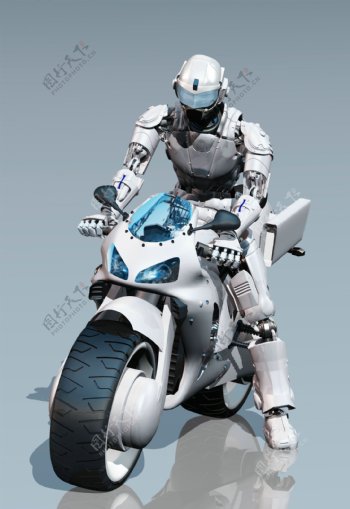 骑在摩托车上的机器人图片