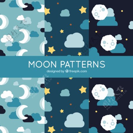 平面设计中有月亮和云的几种图案