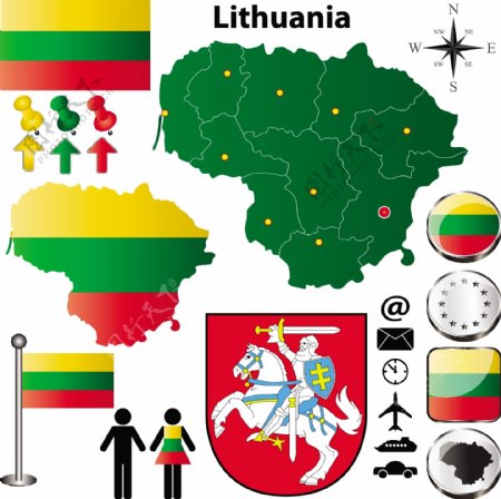 立陶宛地图国旗