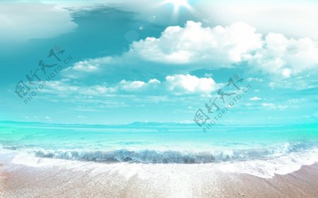 夏天阳光沙滩蓝色背景
