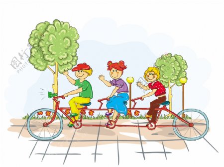 自行车上的矢量插画的孩子