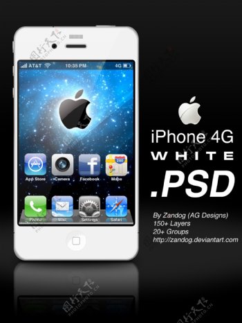 苹果iPhone4G白PSD