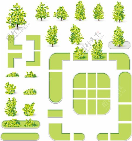城市地图和绿化树矢量图素材
