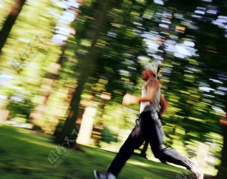 树林中跑步的男人图片