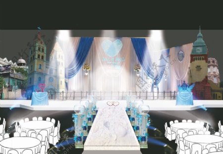 蓝色婚礼效果图免费下载