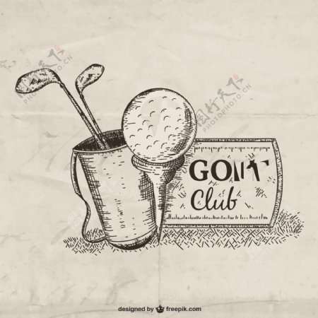 手绘高尔夫俱乐部插图