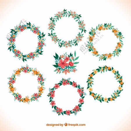 水彩花环设计矢量素材图片