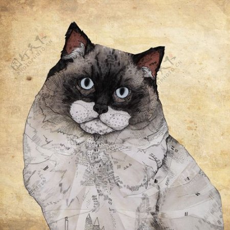 位图插画动物猫水彩免费素材