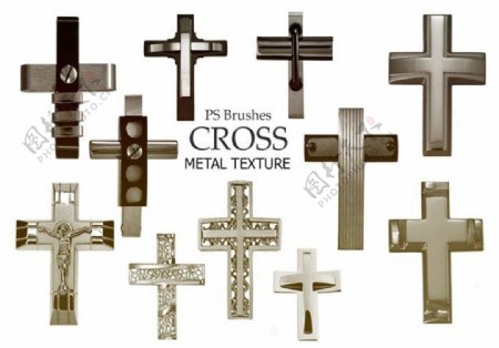 20种金属十字架Photoshop教元素笔刷