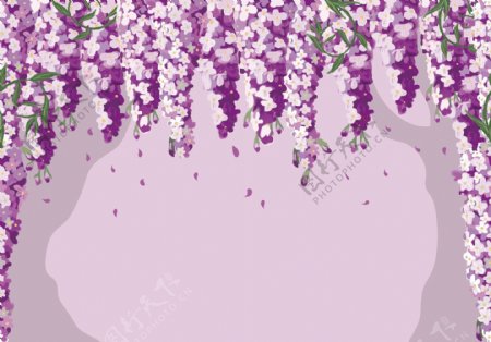 唯美紫色手绘紫藤花背景素材
