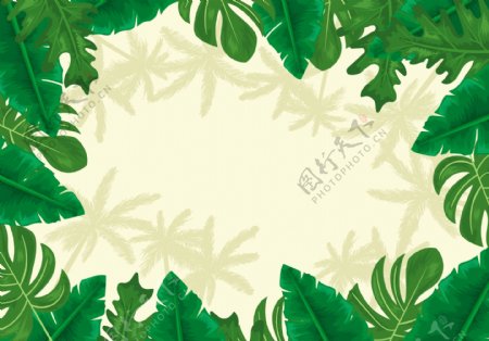 矢量手绘热带雨林叶子背景素材