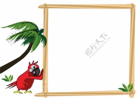 推相框的鹦鹉和椰子树图片