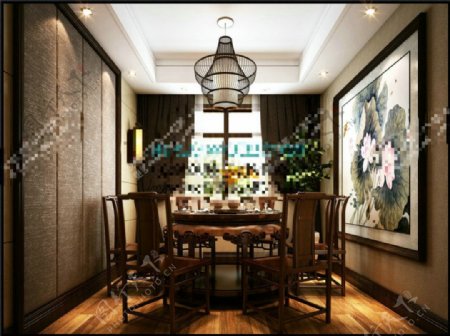 中式餐厅模型室内装饰
