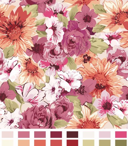 花卉图案与调色板
