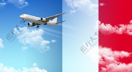 法国国旗与飞机图片