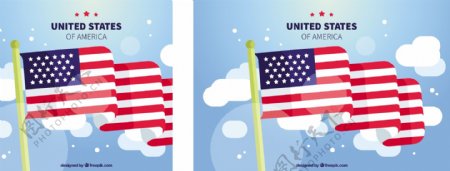 美国国旗和云彩的装饰背景