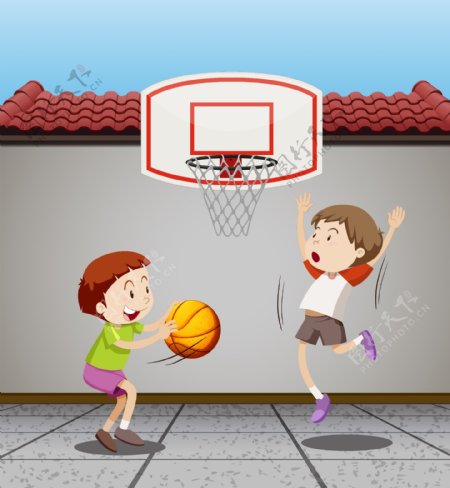 两个男孩打篮球插图