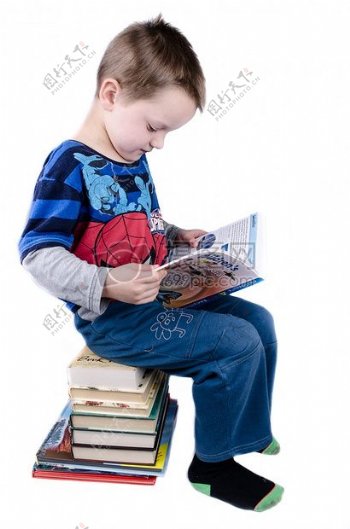 小男孩认真的看书