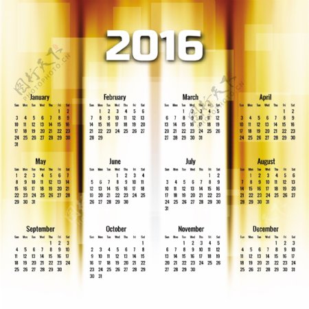 新的2016年的日历与黄金几何