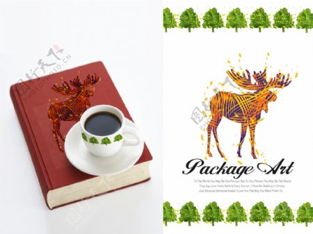 书本茶杯图案包装模板分层素材PSD0018