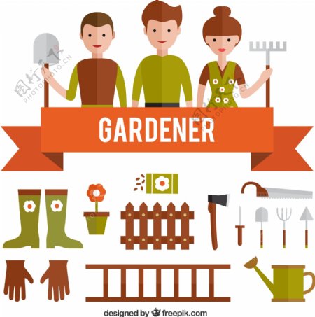 花园工具和园丁