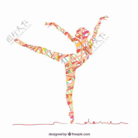 彩色抽象芭蕾舞女子剪影