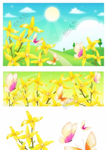 黄色的花和蝴蝶